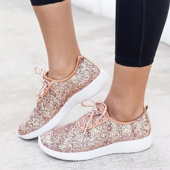 Women Glitter Bling Gold Silver Sneakers Female Lace-up Sparkly Casual Shoes Summer Ladies Sneakers