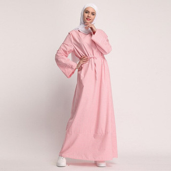 Ramadan 2019 Kaftan Abaya Dubai Arabic Women Long Striped Maxi Muslim Hijab Dress Caftan Marocain Turkish Islamic Clothing 4.13