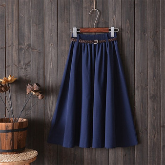 Surmiitro Midi Knee Length Summer Skirt Women With Belt 2019 Fashion Korean Ladies High Waist Pleated A-line School Skirt Female