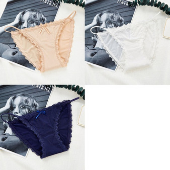 3PCS Sexy Panties Women Lace Low-rise Solid Sexy Briefs Seamless intimate g-strings thongs Panty cotton  crotch woman underwear