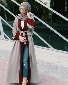 Casual Islamic Open Abaya Muslim Maxi Dress Cardigan Jilbab Long Sleeve Robe Moroccan Arab Dubai Middle East Turkey Clothing