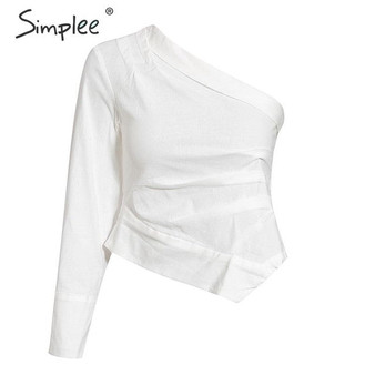 Simplee Casual one shoulder crop white blouses shirt Summer style solid fashion ladies tops Streetwear sexy blouses and tops