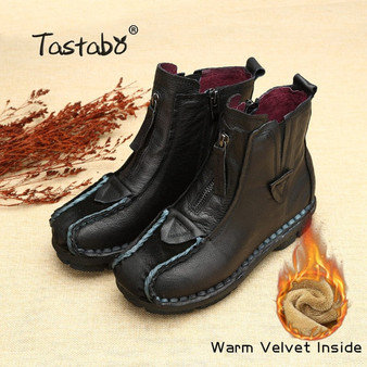 Tastabo Genuine Leather Ankle Boots Velvet Handmade Lady soft Flat shoes comfortable Casual Moccasins Women's shoes