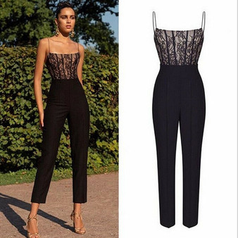 Fashion Solid Straps Lace High Waist Rompers Womens Jumpsuit Long Trousers Pants Bodycon Party Streetwear Female casual overalls