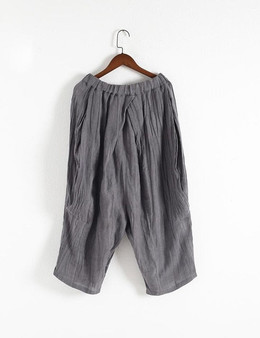 Johnature New Summer Ankle-length Pants Casual Loose Elastic Waist  Wide Leg Pants Solid Pleated Cotton Linen Women Trousers