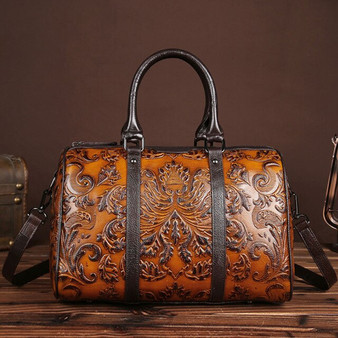 Chinese Style Genuine Leather Women Shoulder Bag Luxury Handbag Women Bags Designer High Quality Embossed Ladies Messenger Bag