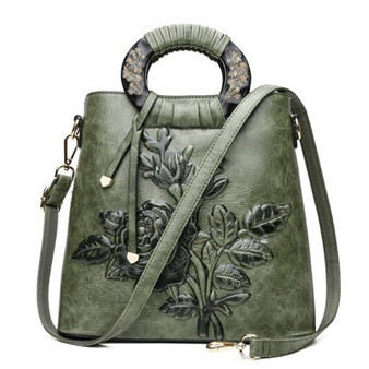 Women Leather Handbag Vintage Bucket Bags Embossing Printing Retro Designer Floral Handbag 2018 Luxury Tote Bag High quality