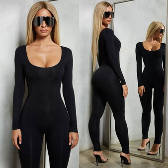 Jumpsuits for Women 2019 Sexy Black Long Sleeve Women Jumpsuit White Green Rompers Womens Jumpsuit Long Pants Solid Colors