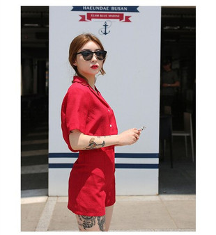 Set female 2019 new casual summer short-sleeved shirt fashion red slim shorts temperament wild elegant women's two-piece suit