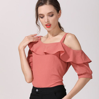 2018 hot sale chiffon women blouse shirts elegant solid color ladies clothing short sleeve summer fashion women's tops  123J 30