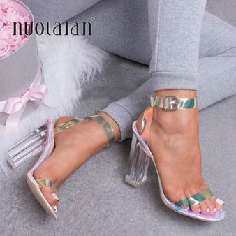 2019 Fashion PVC Women Sandals Summer Open Toed High Heels Women Transparent Heel Sandals Woman Party Shoes Discount Pumps 11CM