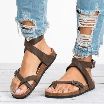 Basic Women Sandals 2019 New Women Summer Sandals Plus Size 43 Leather Flat Sandals Female Flip Flop Casual Beach Shoes Ladies