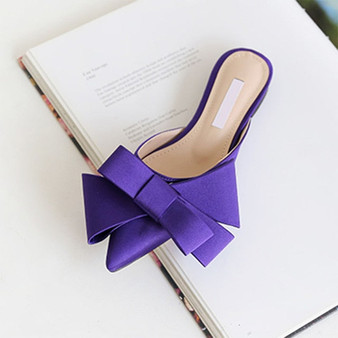 2019 spring and summer women's shoes Korean silk satin Pointed bow tie slippers Baotou flat heel sets semi slippers