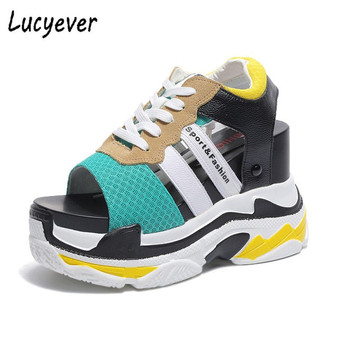 Lucyever 2019 Summer New Women Sneaker Sandals Women Peep-toe Wedges Platform Shoes Woman Classic Lace Up Casual Sandals Creeper