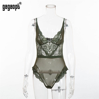 Gagaopt 8 Colors Lace Bodysuit Women Floral Embroidery White/Black Sexy Bodysuit Backless Mesh Bodysuit Jumpsuit Overalls