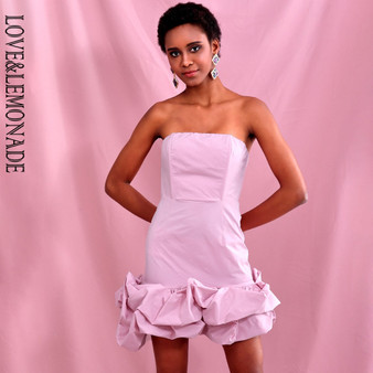 LOVE & LEMONADE Sexy Pink Tube Top Bodycon Fluffy Ruffled Party Mini Dress LM82392