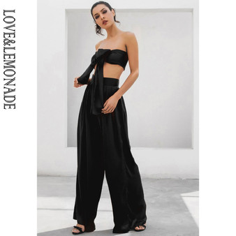 LOVE&LEMONADE Black Changeable Straps Two-Pieces High Waist Flared Pants Set LM6473
