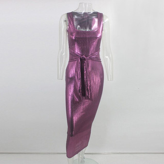 Yissang Sexy Women Midi Dress Purple Slip Sleeveless Bodycon With Sashes Party Club Women Midi Dress 2019 Vestido