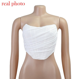 Cryptographic Sleeveless Fashion Strapless Bustier Corset Crop Tops Female Mesh Backless White Women Tops Zipper Summer 2020