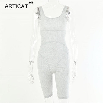 Articat Ribbed Knitted Skinny Jumpsuit Women Sleeveless Bodycon Rompers Women Jumpsuit Casual Summer Bodysuits Fitness Playsuit