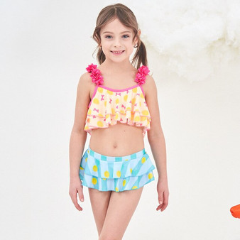 2019 New Baby Girl's Swimsuit Kid Bikini Swimwear Children Pretty Flounce Two-Pieces Flower Strap Swimsuit for Girl Beachwear