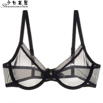 Europe and the United States full transparent mesh sexy underwear thin lace edge perspective bra cover large chest show small
