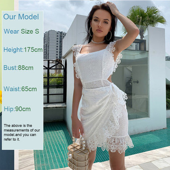 Feditch Ruffled hollow out embroidery women dress backless Bandage summer casual short dress High waist solid ladies sexy dress