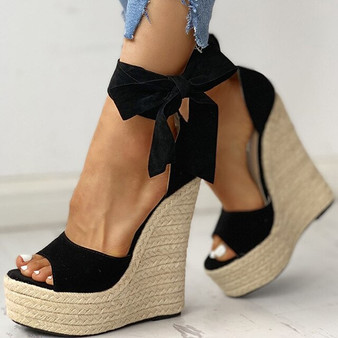 SARAIRIS brand 2020 sexy platform wedges high heels Shoes sandals women Straw Summer Party ankle-wrap Shoes Woman sandals