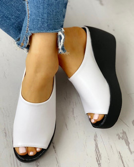 Summer Women Slipper Wedges Leather Slip on Casual Beach Slides Platform Ladies Shoes Height Increasing Chunky Zapatos De Mujer