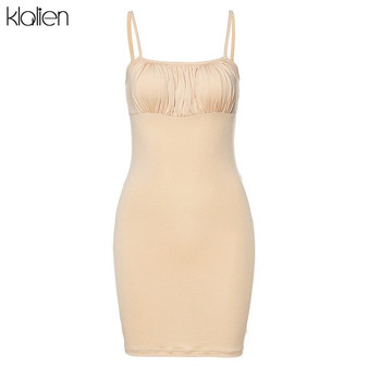 KLALIEN sexy Spaghetti Strap dress women fashion simple club party wrap dress Solid color Slim Soft 2020 spring summer new style