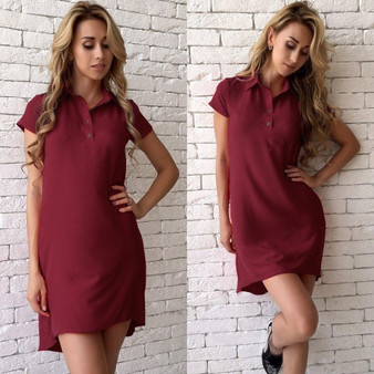 2020 New Summer Casual Fashion Women Turn-down Collar Dress Party Elegant Short Sleeve Solid OL Office Mini Vintage Vestidos