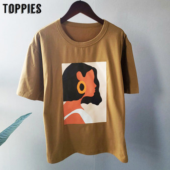 Toppies 2020 summer character t-shirts fashion girls tops short sleeve printing t-shirts korean women clothes 95% cotton