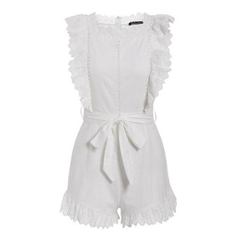 JaMerry Elegant ruffle sleeveless playsuit women Hollow out white female jumpsuit romper Holiday summer cotton jumpsuit overalls