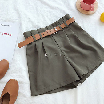 CamKemsey Korean Brief Design White Suit Shorts For Women 2019 Fashion Solid High Waist Wide Leg Shorts With Belt 5 Colors