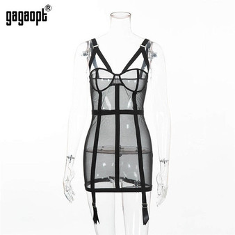 Gagaopt 2020 Mesh Dress Women Sexy Dresses Perspective Black Fashion Mini Bodycon Dresses Club Vestidos Robes