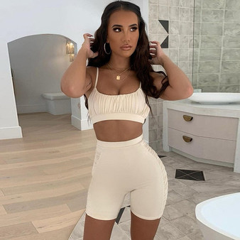 Thereadict Sexy Two Piece Set Crop Top And Shorts Club Party 2 Piece Set Women Outfits Solid Backless Matching Set Summer 2020