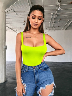 Neon Summer Body Top 2020 Summer Square Neck Basic Sleeveless Rompers Womens Jumpsuit Sexy Bodycon Bodysuit Women