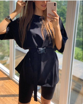 2020 Two piece Set Women Summer O Neck Short Sleeve Shirt Tops Bodycon Shorts Casual Two Piece Outfits Home Loose Sports Suit