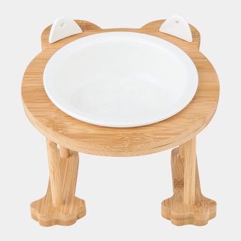 Ceramics Puppy Cat Dog Pet Single And Double Food Bowl For Eating And Drinking With Wooden Frame Pets Supplies Feeding Dish