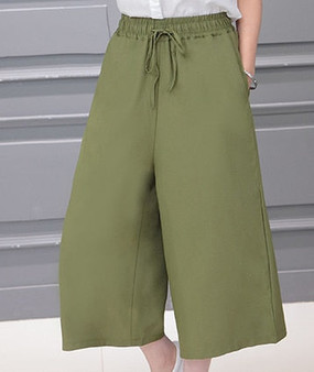 Summer Cropped Harem Pants Women Solid Color Loose Wide Leg Pants Women Pleasted With Pockets Elastic Waist Black Casual Capris