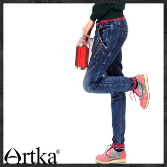 ARTKA Women Jeans With Embroidery Vintage Trousers Women 2018 Skinny Jeans Denim Pencil Pants Plus Size Elastic Jeans KN12621D