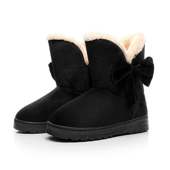 Winter Shoes Women Ankle Boots Suede Snow Boots Bowtie Thick Plush Fur Platform Shoes Ladies Black Botines Mujer Invierno 2019