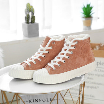 Wild Warm Women's Flock Shoes Winter New Thick Sneakers Trend Solid Color Women Comfortable Flat Non-slip High Heel Shoes Female