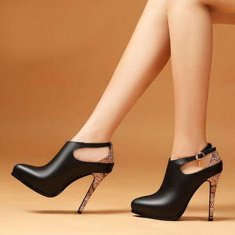 Universe SEXY Ankle Strap Pump Genuine Leather Super High Heel Thin Heels Black Autumn Ladies Dress Party Women Shoes C022