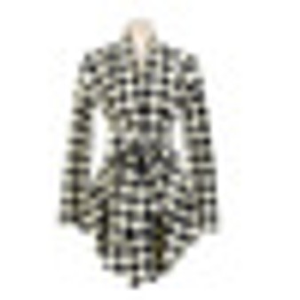 MYTL Fashion Women Winter Jacket Coat Long Sleeve Houndstooth Print Autumn Casual Clothing Slim Belt Peplum Cardigan Outerwear