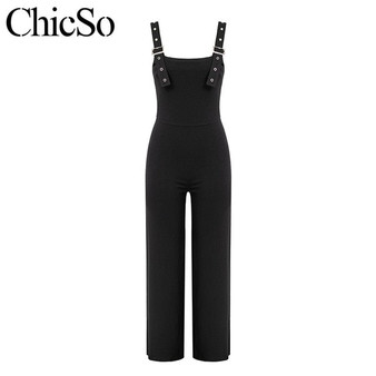 MissyChilli Black sleeveless jumpsuits rompers Women wide leg casual sexy jumpsuit summer high waist party long playsuit female
