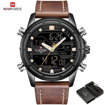 NAVIFORCE Top Brand Men Military Sport Watches Leather LED Digital Quartz Wrist Watch Waterproof Fashion Clock Relogio Masculino