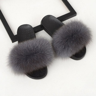 2019 Fashion Solid Fur Real Fox Hair Women Slipper Shoes Summer Home Indoor Outdoor Furry Siders Ladies Women's Slippers Loafers