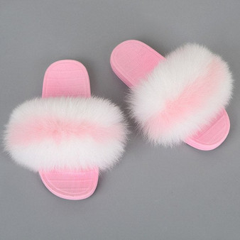 Women Furry Slippers Summer 2019 Ladies Shoes Cute Plush Fox Hair Fluffy Slipper Sliders Home Indoor Outdoor Women's Slippers