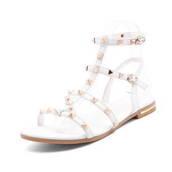 WETKISS 2019 Summer Genuine Leather Sandals Rivet Gladiator Ladies Shoes Fashion Women Flat Sandals Cool Girls Footwear Buckle